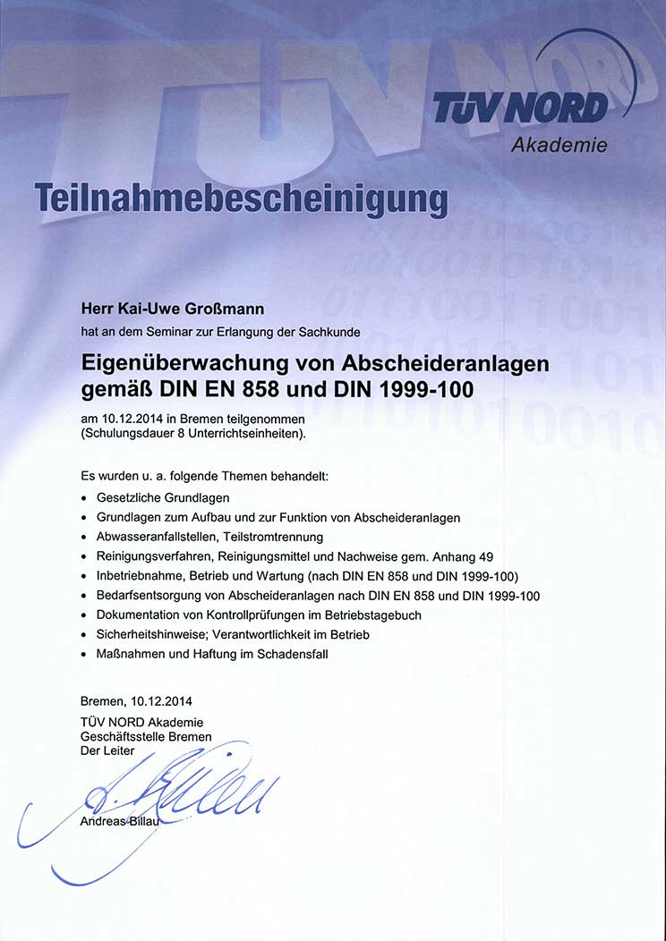 Eigenüberwachung Abscheideranlagen